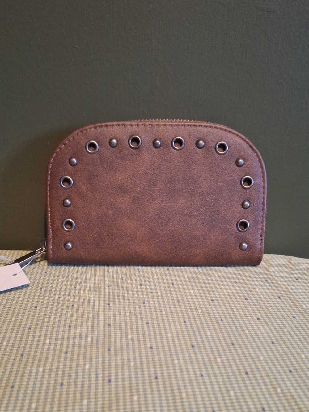 No Boundaries Brown Faux-Leather Studded Wristlet Wallet